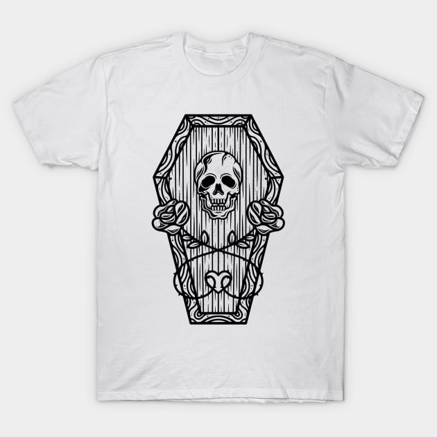 Dead Roses Skull Tattoo Design T-Shirt by Alundrart